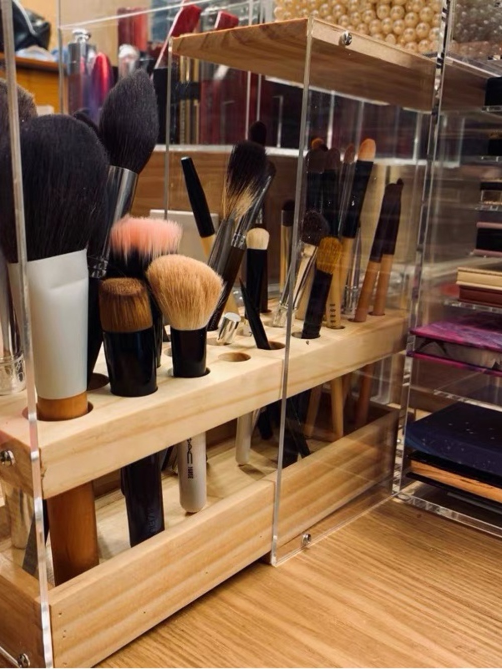 31-Hole Makeup Brush Holder – Solid Wood & Acrylic | Brand New | Handmade